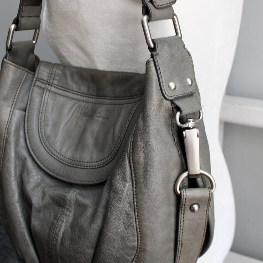 Kenneth Cole New York VTG  Y2K Gray Leather Satchel Shoulder Purse Crossbody Bag - Picture 9 of 13